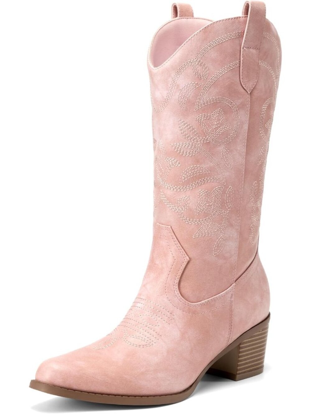 Women’s Light Pink Cowboy Mid Calf Boots Western Cowgirl Pull On Riding Boots